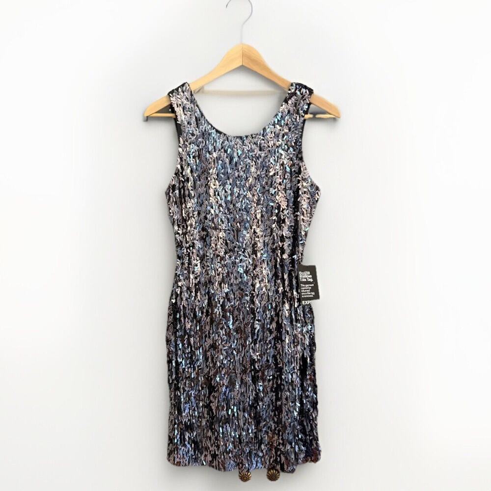 NWT Express Sequin Mini Dress XS ~ Black Silver Iridescent Party Glam Sparkle